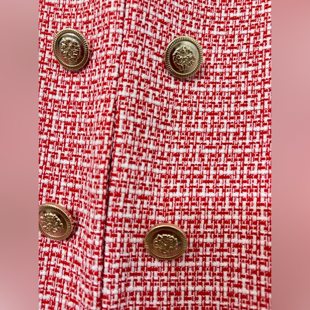 NWOT red and white Tahari tweed gold button 14 petite blazer - Picture 2 of 6